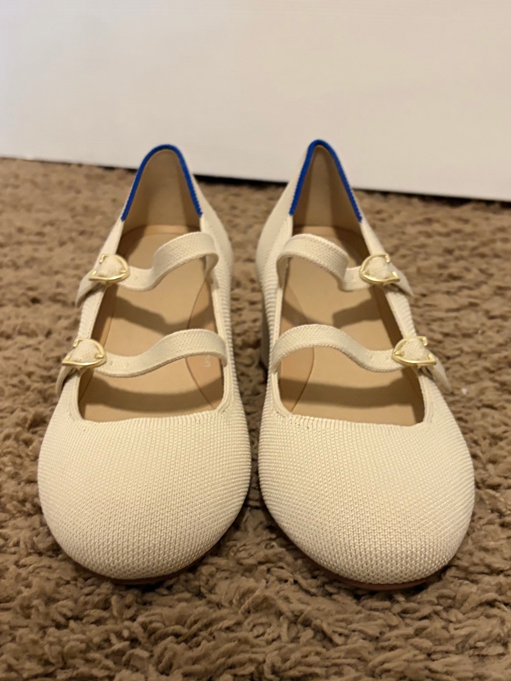 Rothy's Cream Double-Strap Mary Jane Flats with Gold Buckles